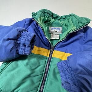 Vintage Kodiak Pass Kids Hooded Winter Jacket 2T Blue Green Sherpa Lined USA